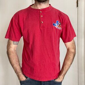 Vintage Disney Originals Shirt Size Medium Red Henley Walt Disney Mickey 90s USA